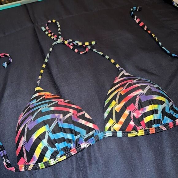 Bikini top lightening watercolor triangle swimwear push up size M - Picture 3 of 4